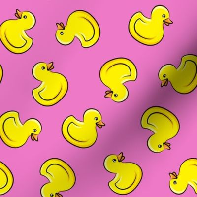 rubber duck toss - bath time toy - yellow ducks - dark pink LAD19