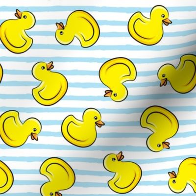 rubber duck toss - bath time toy - yellow ducks - light blue stripes LAD19