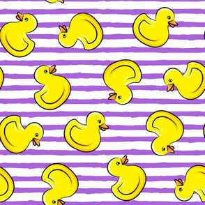 rubber duck toss - bath time toy - yellow ducks - purple stripes LAD19