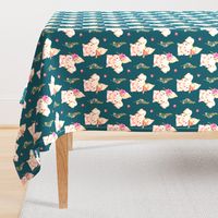 Miss Piglet - Baby Girl Pig with Flowers & Apples (teal) - LARGER Scale