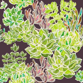 Modern Desert - Succulents on Plum Background