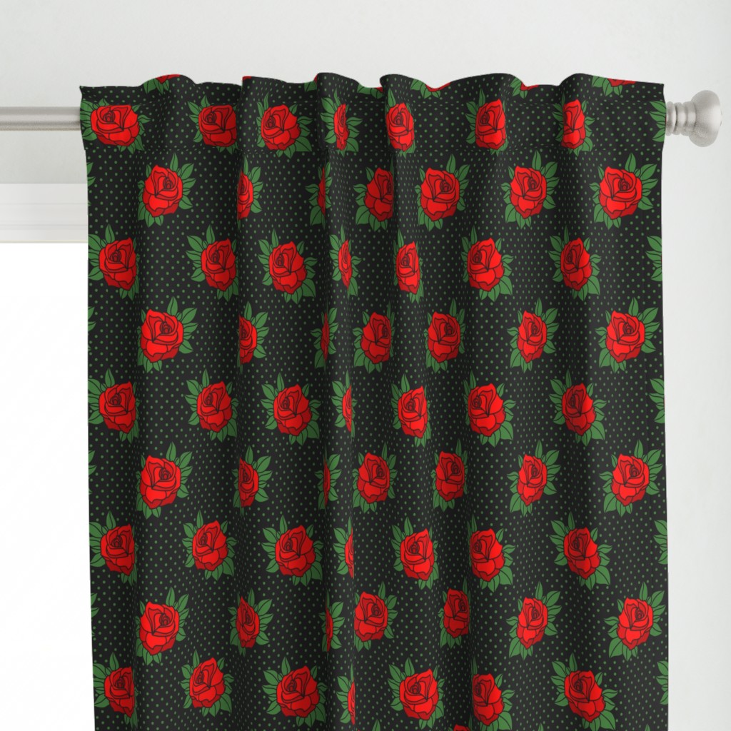 Rockabilly red roses green polka dots Retro tattoo MCM Wallpaper