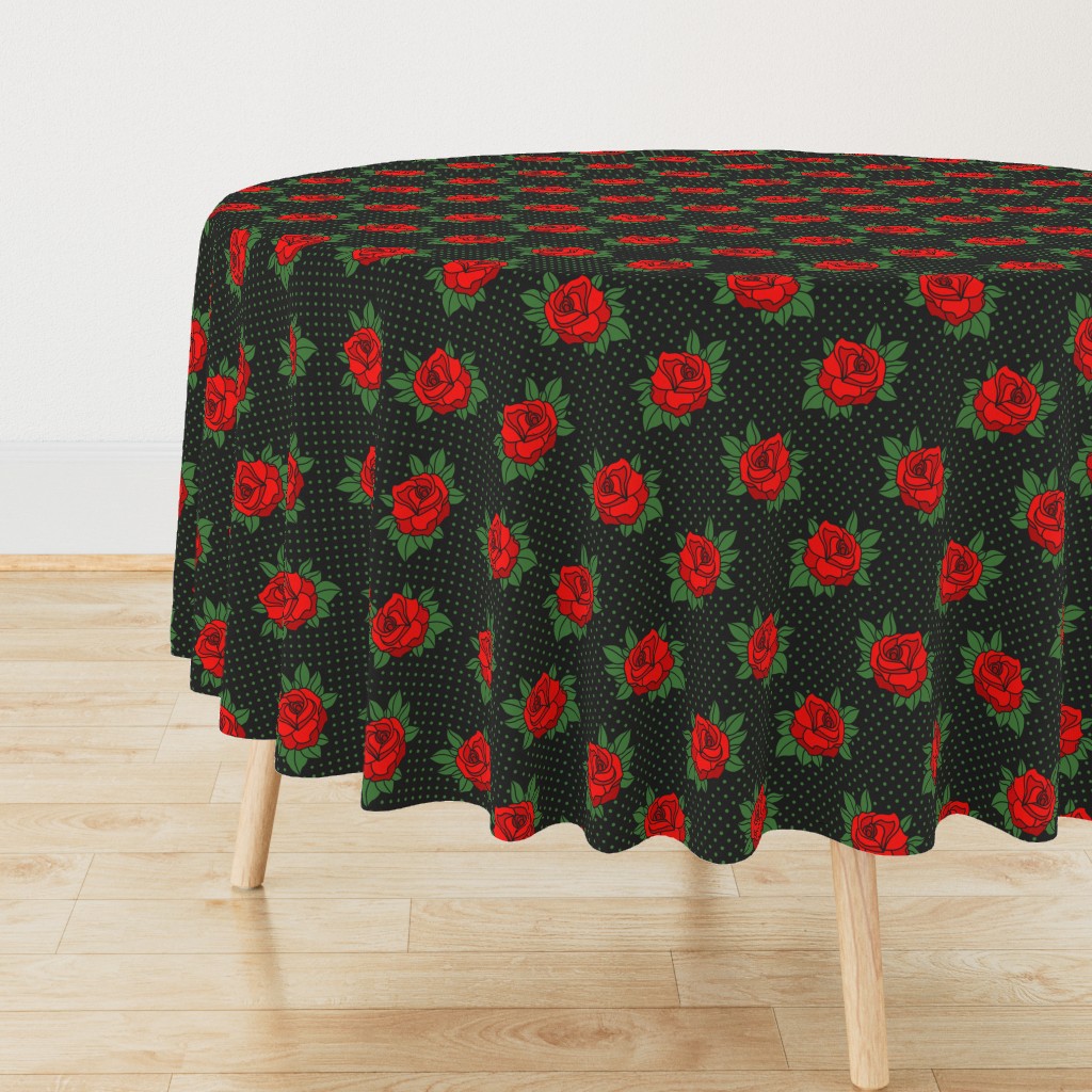 Rockabilly red roses green polka dots Retro tattoo MCM Wallpaper