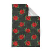 Rockabilly red roses green polka dots Retro tattoo MCM Wallpaper