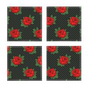 Rockabilly red roses green polka dots Retro tattoo MCM Wallpaper