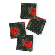 Rockabilly red roses green polka dots Retro tattoo MCM Wallpaper