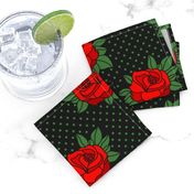 Rockabilly red roses green polka dots Retro tattoo MCM Wallpaper