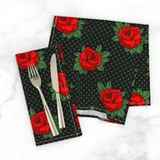 Rockabilly red roses green polka dots Retro tattoo MCM Wallpaper