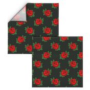 Rockabilly red roses green polka dots Retro tattoo MCM Wallpaper