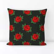 Rockabilly red roses green polka dots Retro tattoo MCM Wallpaper