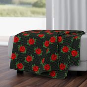 Rockabilly red roses green polka dots Retro tattoo MCM Wallpaper