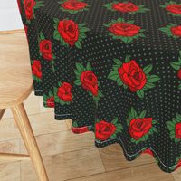 Rockabilly red roses green polka dots Retro tattoo MCM Wallpaper