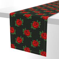 Rockabilly red roses green polka dots Retro tattoo MCM Wallpaper