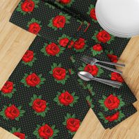 Rockabilly red roses green polka dots Retro tattoo MCM Wallpaper