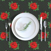 Rockabilly red roses green polka dots Retro tattoo MCM Wallpaper