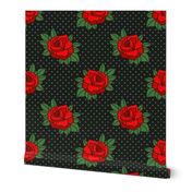 Rockabilly red roses green polka dots Retro tattoo MCM Wallpaper