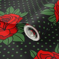 Rockabilly red roses green polka dots Retro tattoo MCM Wallpaper