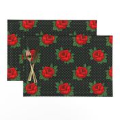 Rockabilly red roses green polka dots Retro tattoo MCM Wallpaper