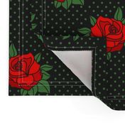 Rockabilly red roses green polka dots Retro tattoo MCM Wallpaper