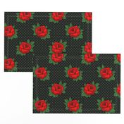 Rockabilly red roses green polka dots Retro tattoo MCM Wallpaper