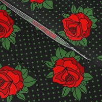 Rockabilly red roses green polka dots Retro tattoo MCM Wallpaper