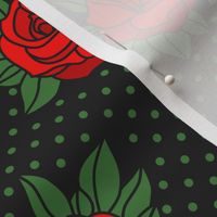 Rockabilly red roses green polka dots Retro tattoo MCM Wallpaper