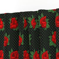 Rockabilly red roses green polka dots Retro tattoo MCM Wallpaper