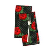 Rockabilly red roses green polka dots Retro tattoo MCM Wallpaper