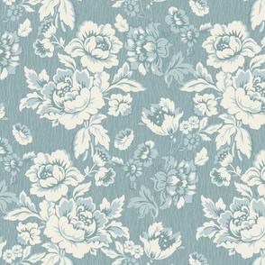 Vintage Floral Damask Monochrome Teal Sage 