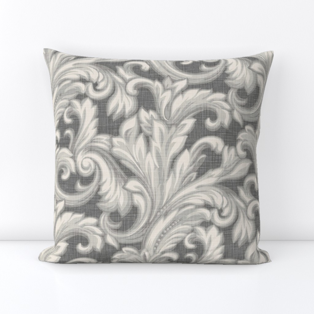 Baroque Damask Greige Taupe 