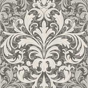 Rich Damask Floral Greige Grey 