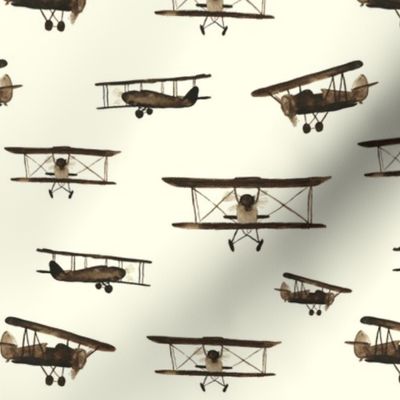 Retro airplanes, larger scale || watercolor sepia pattern for boys