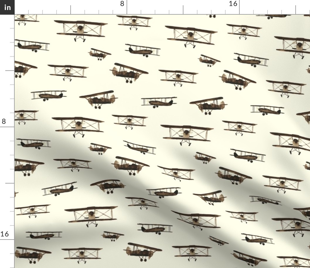 Retro airplanes, larger scale || watercolor sepia pattern for boys