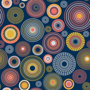 colorful concentric circles on dark blue | medium