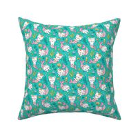 Purrmaids Cats Mermaids  Sea Doodle on Teal  Green 50% Smaller