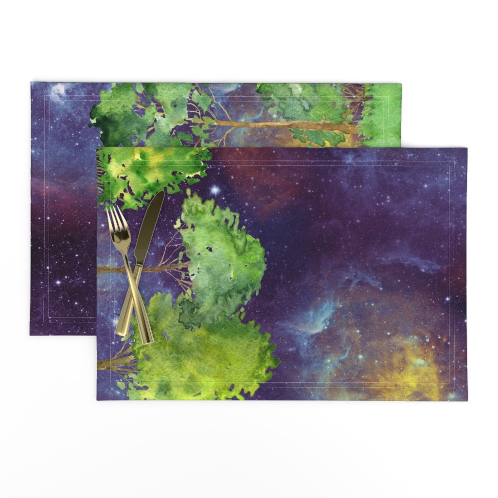 42"  DOUBLE BORDER MAGIC FOREST  large trees watercolor vertical  purple