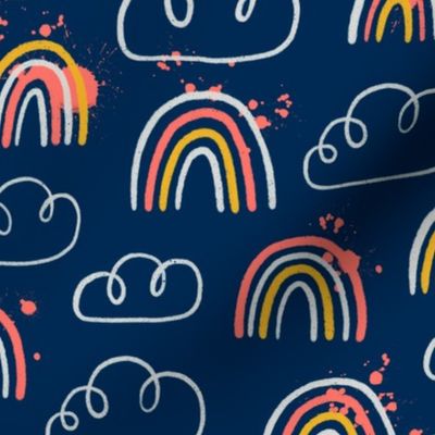 Rainbows and clouds seamless pattern