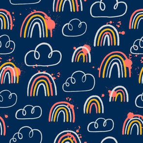 Rainbows and clouds seamless pattern
