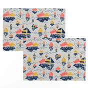 Boatwaterdays coral,navy,golden rod,gray