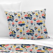 Boatwaterdays coral,navy,golden rod,gray