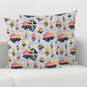 Boatwaterdays coral,navy,golden rod,gray