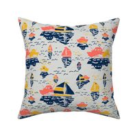 Boatwaterdays coral,navy,golden rod,gray