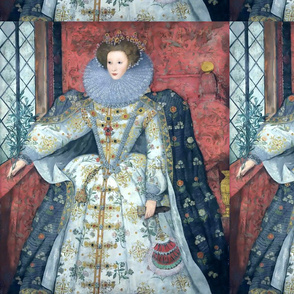 Queen Elizabeth 1 inspired princesses Queens renaissance Tudor big lace ruff collar baroque pearls white gown crowns tiaras cape England fans window flowers floral rubies ruby mutton sleeves puffy sleeves Britain beauty Elizabethan era 16th century 17th c