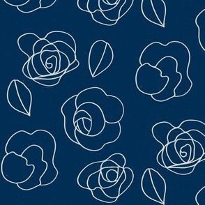 Flower drawing, Abstract, Gray on Navy Blue