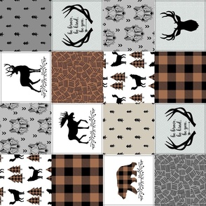 4 1/2" Woodland Be Brave Plaid Patchwork – Cowboy Brown / Black, Gray Cheater Quilt Blanket, GL-CB, rotated