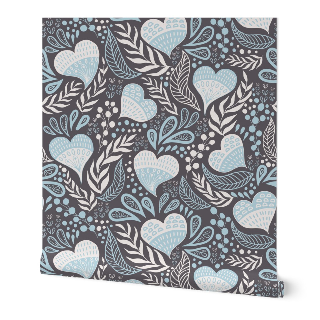 Floral Hearts Day in Gray Blue V.01