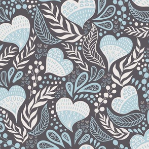 Floral Hearts Day in Gray Blue V.01