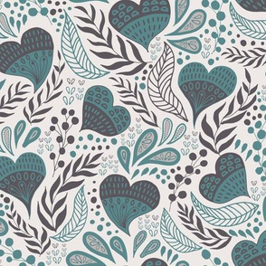 Floral Hearts Day in Gray Teal V.02