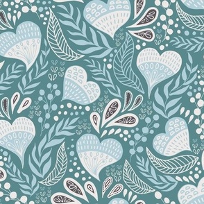 Floral Hearts Day in Teal Blue V.01