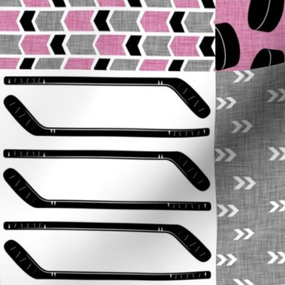 Women's Hockey//USA//Pretty & Nice//Pink - Wholecloth Cheater Quilt - Rotated